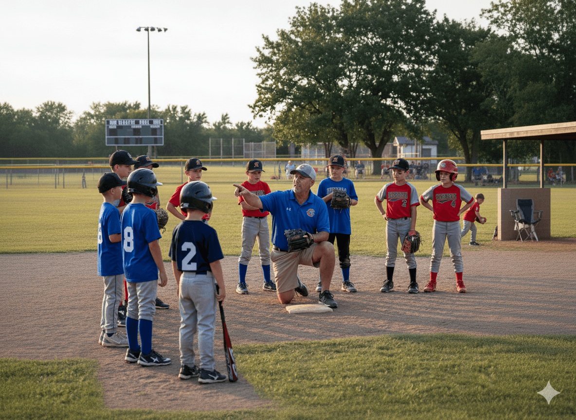 Youth baseball practice plan clipboard and field, realistic practice planning