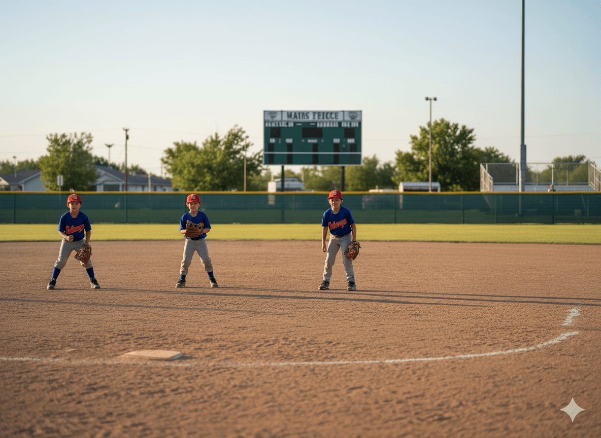 Youth players running indoor baseball practice drills in a gym