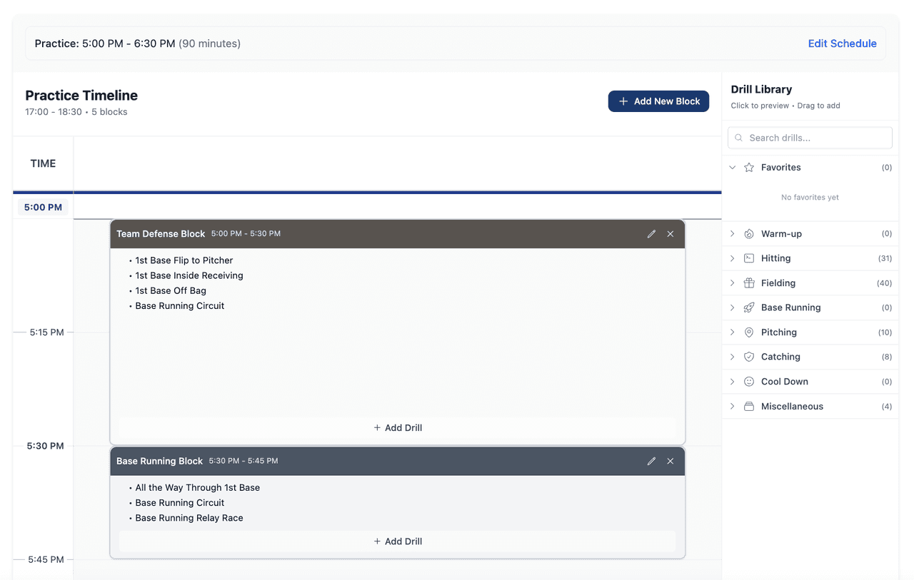Practice Planner Preview - Drag and drop drill builder