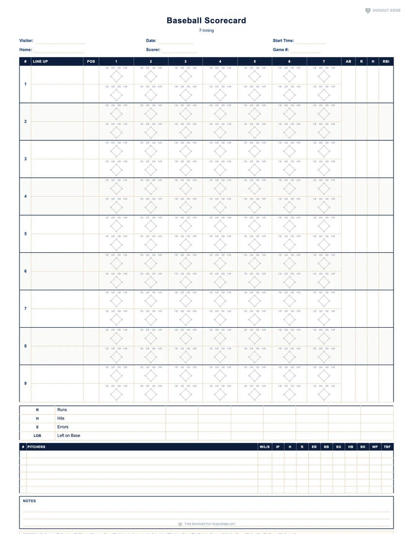 Baseball Scorebook interior page