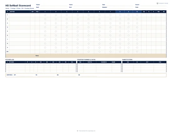 Preview of High School Softball Scorecard printable PDF template