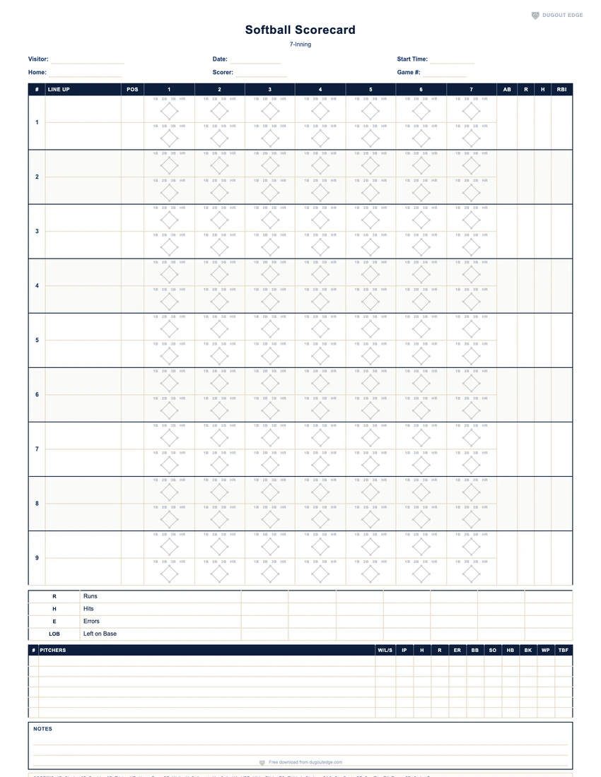 Softball Scorebook interior page