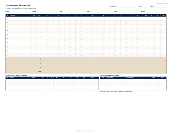 Preview of Tournament Scorecard (9-Inning) printable PDF template