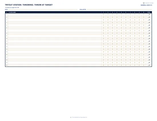 Preview of Baseball Practice Stat Tracker (Ages 9-10) printable PDF template