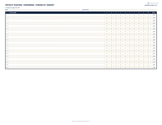 Preview of Softball Practice Stat Tracker (Ages 15-16) printable PDF template