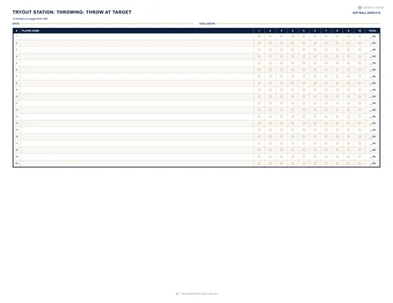 Preview of Softball Practice Stat Tracker (Ages 9-10) printable PDF template