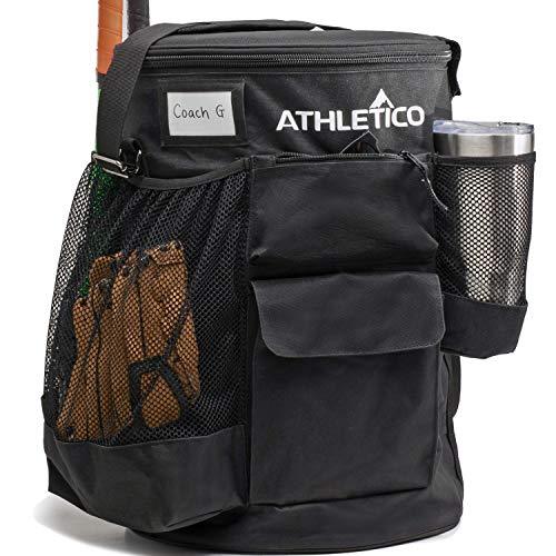 Athletico baseball bucket cover organizer with 10 pockets padded seat and shoulder strap for coaching