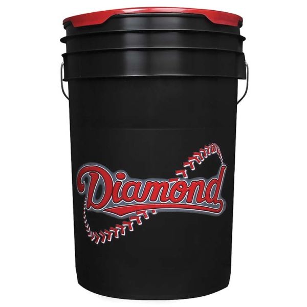 Diamond padded seat ball bucket holding 5 dozen baseballs with cushioned lid for baseball coaches