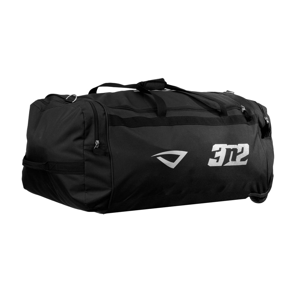3N2 Big Bag wheeled baseball equipment bag in black with roller wheels and bottom rails