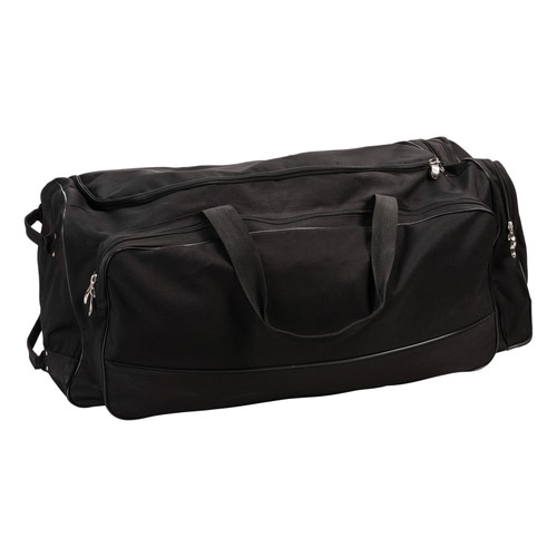 Champion Sports Wheeled Team Equipment Bag in black with heavy-duty zippers for baseball teams