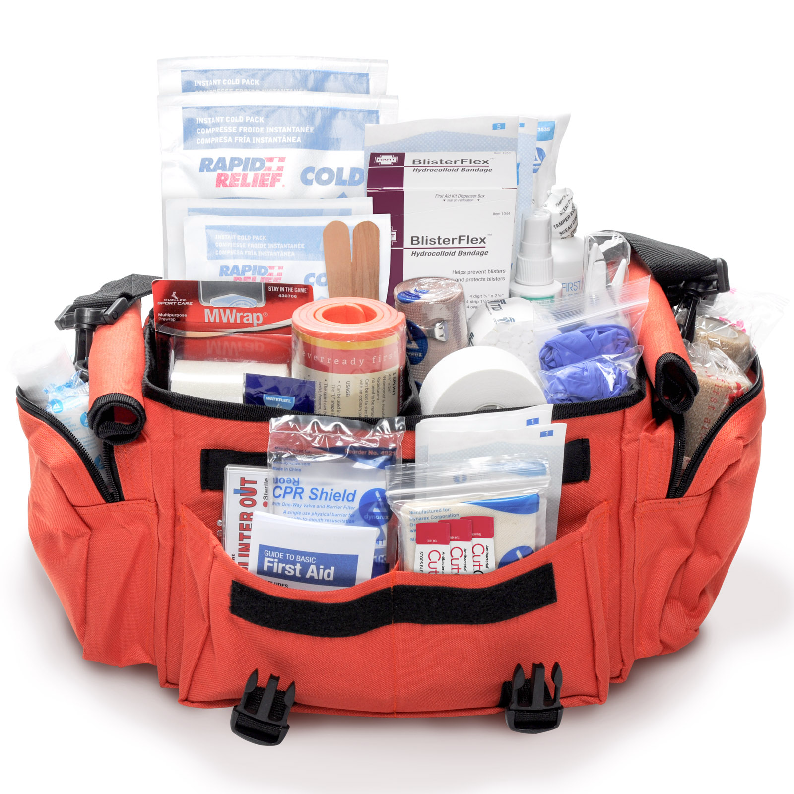 MFASCO 326 piece sports first aid kit in orange EMT bag for youth baseball and softball coaches