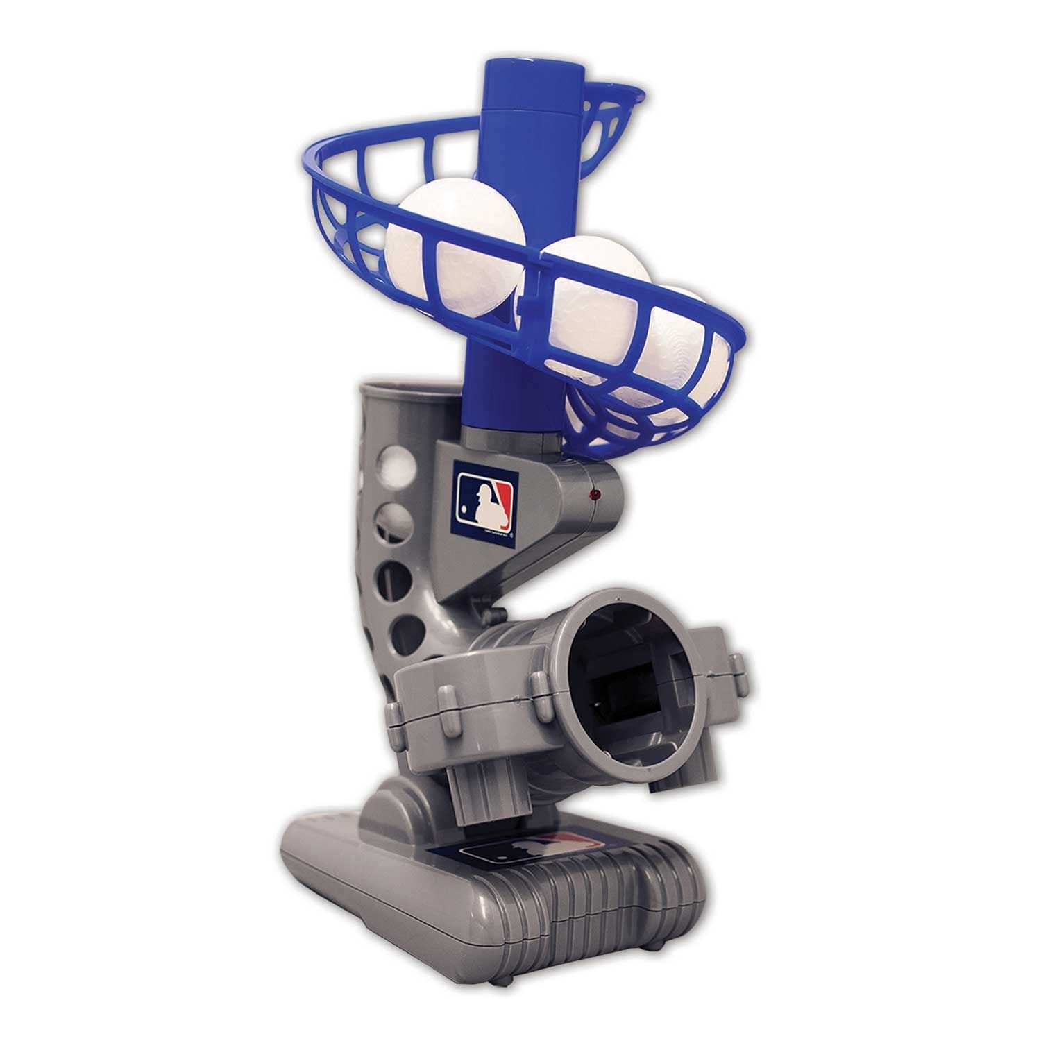 Franklin Sports MLB Electronic Pitching Machine for youth baseball practice with white aero-strike balls