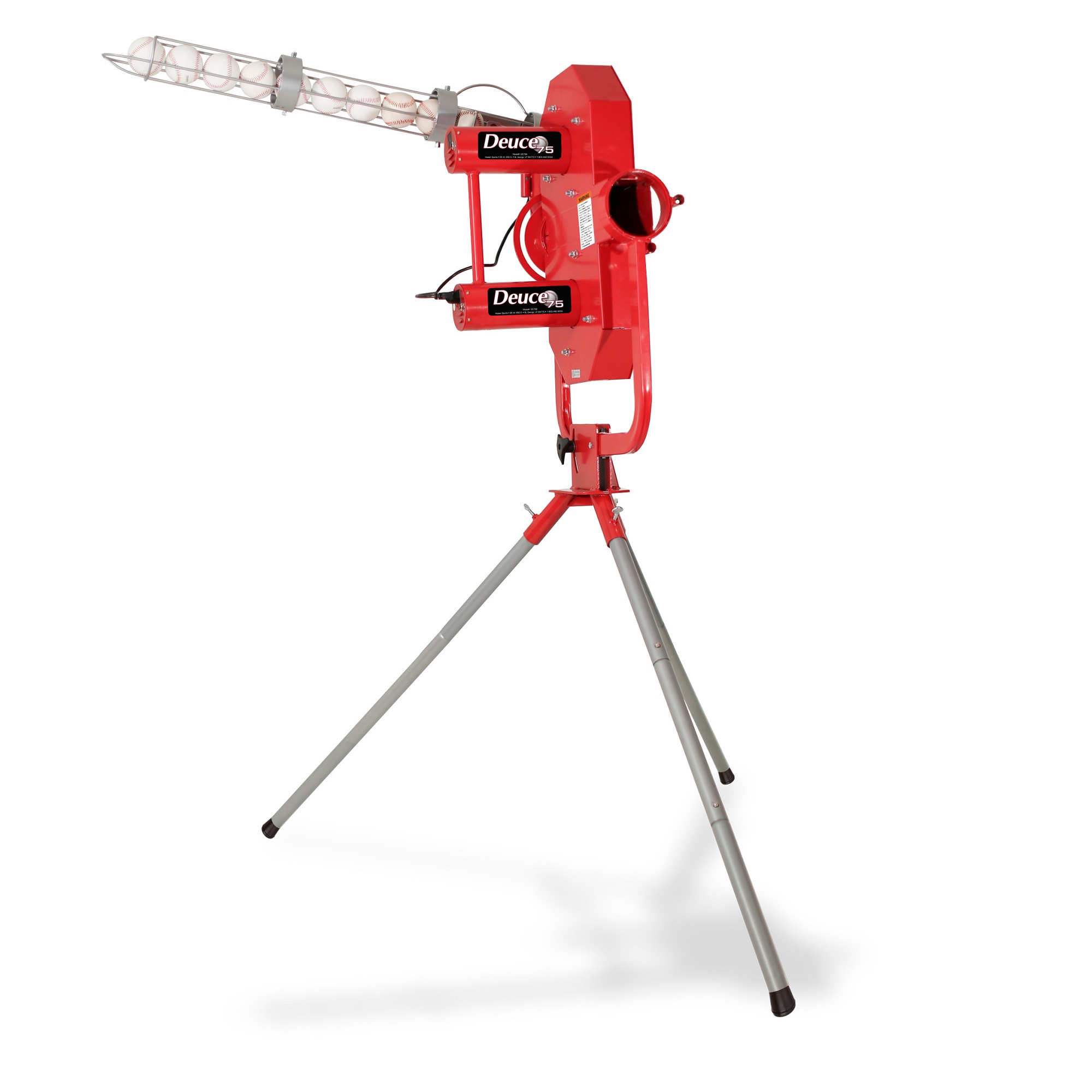 Heater Sports Deuce 75 MPH two-wheel pitching machine with automatic ball feeder for youth baseball