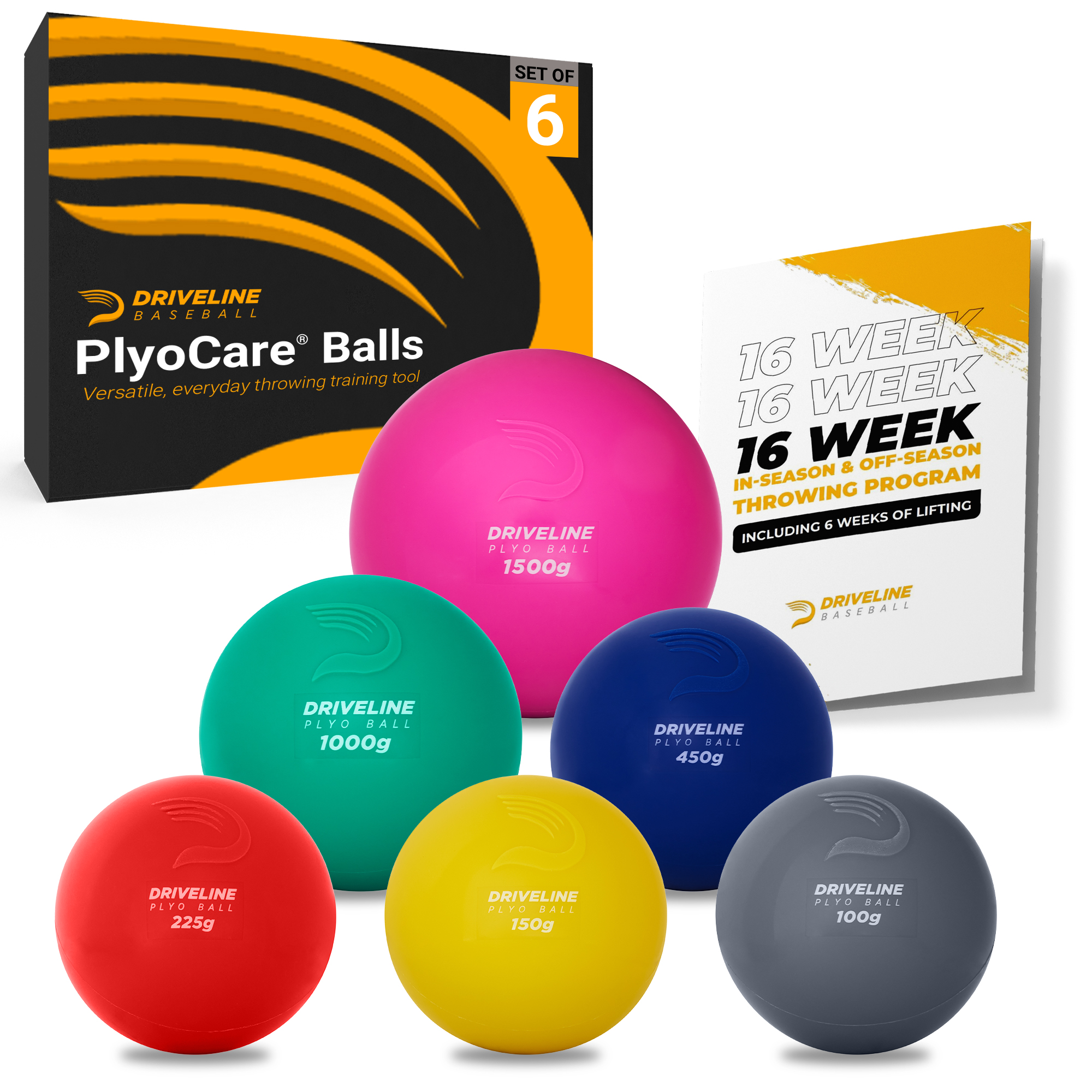 Driveline PlyoCare weighted training balls set of 6 for pitching velocity and arm strength