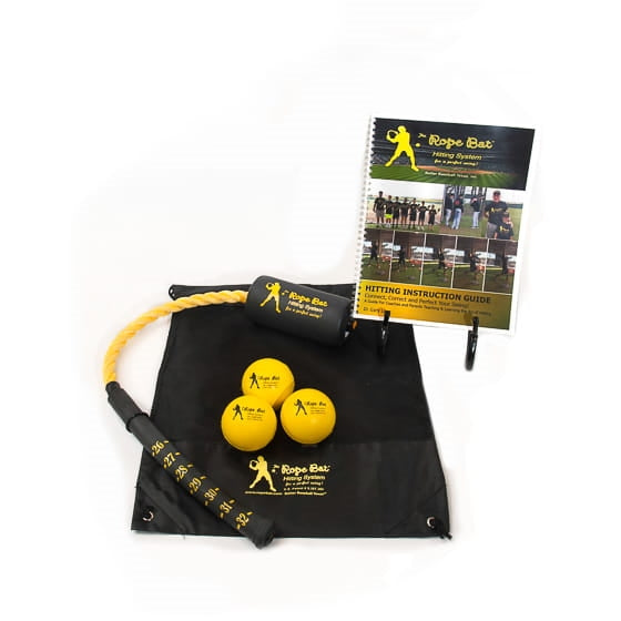 Rope Bat baseball and softball swing trainer with foam training balls for bat path correction