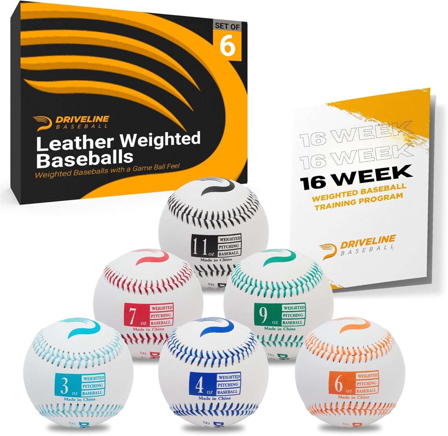 Driveline leather weighted baseballs set of 6 for pitching velocity and arm strength training