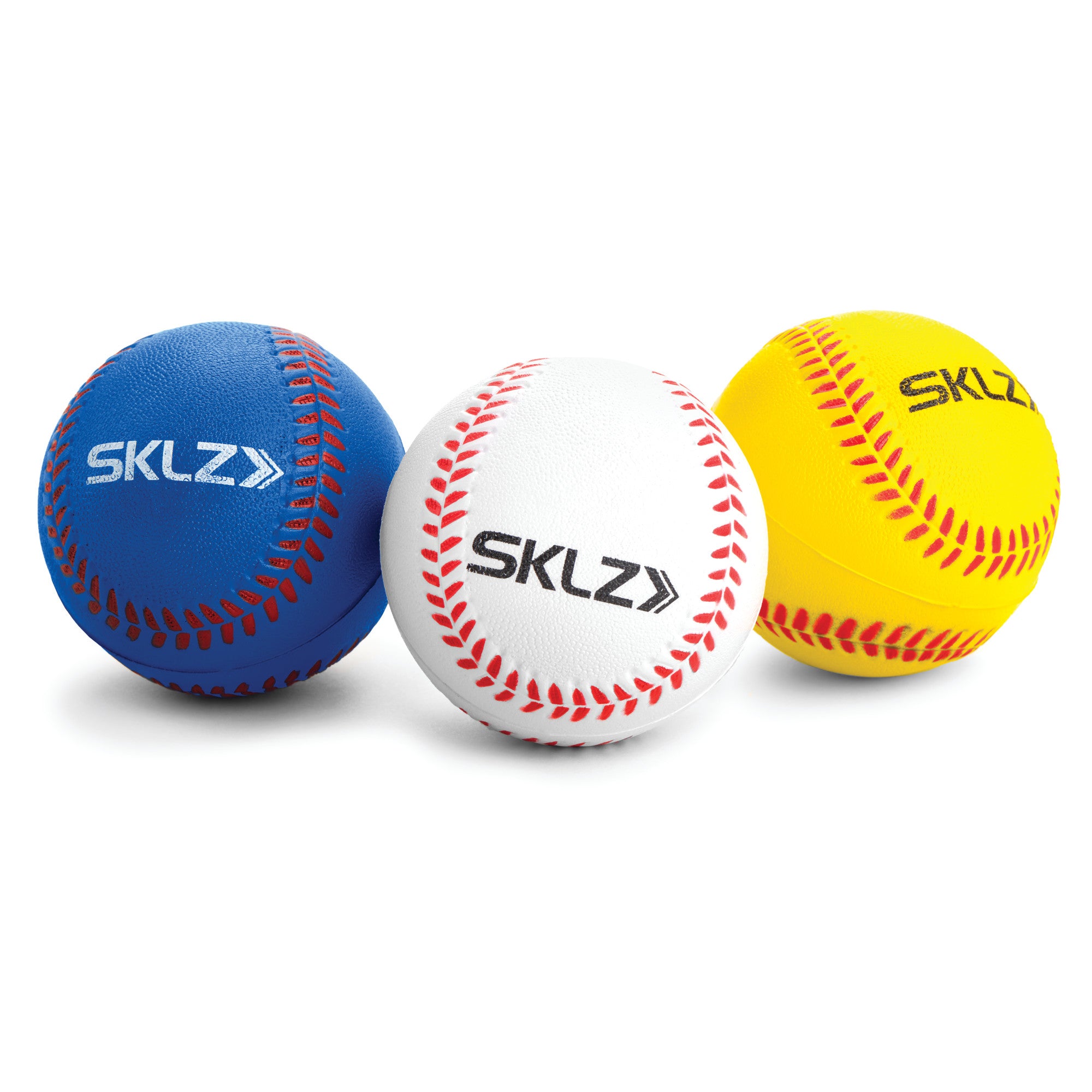 SKLZ foam training baseballs 6 pack in white yellow and blue for safe batting practice