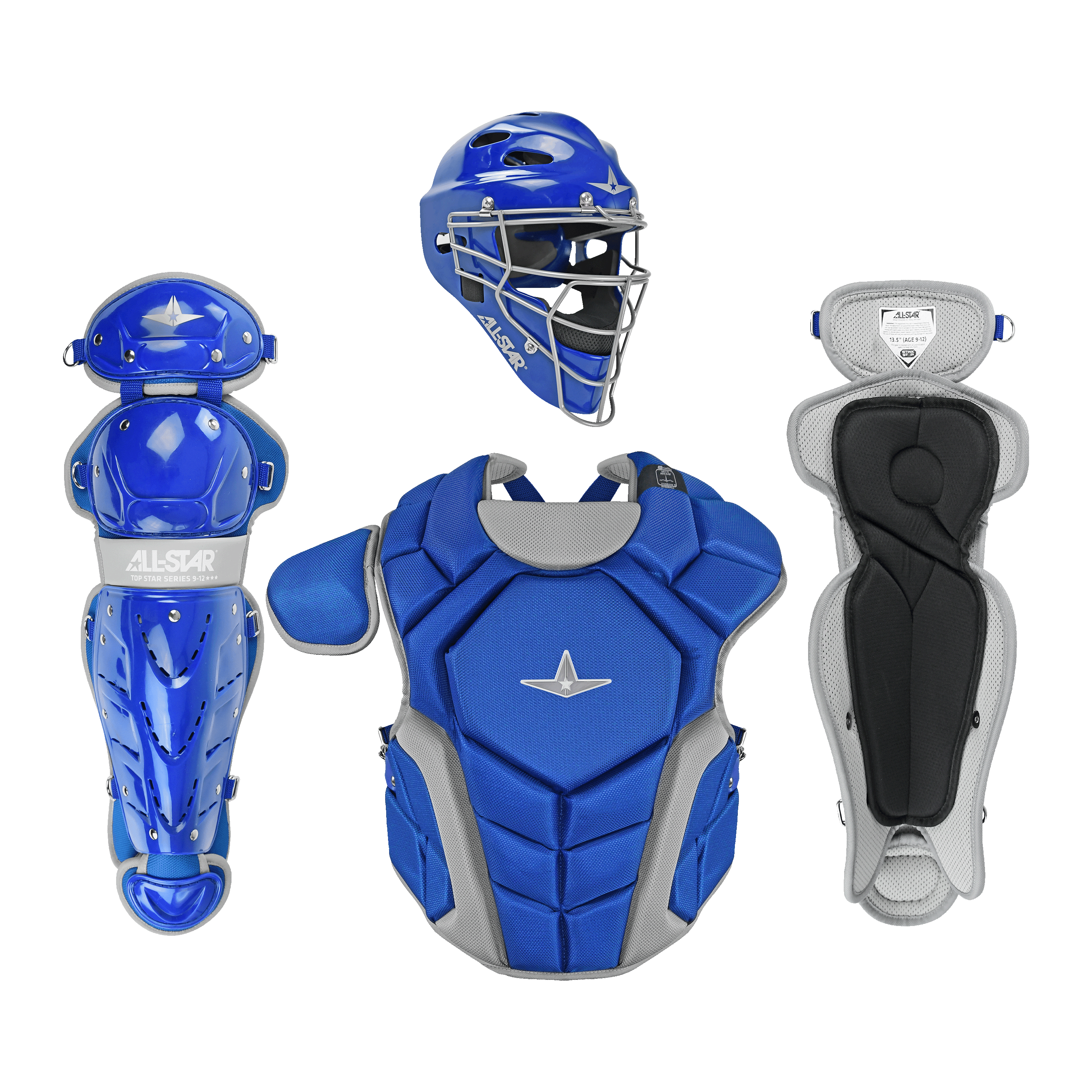 All-Star Top Star youth catchers gear set NOCSAE certified with helmet chest protector and leg guards