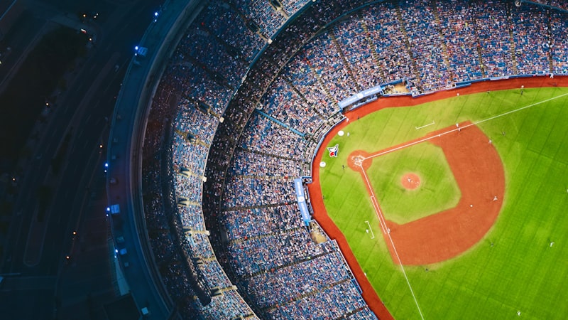 Aerial view of a multi-diamond baseball complex with several fields in use