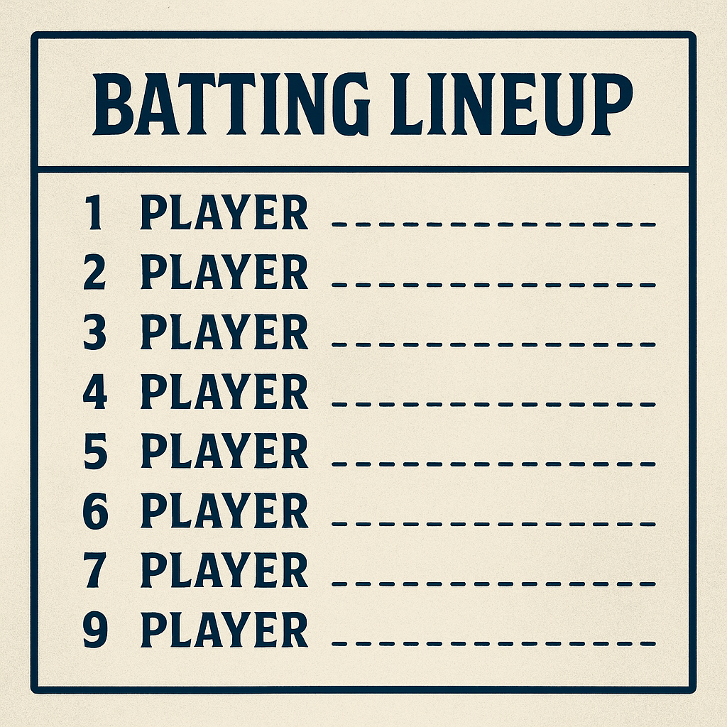Simple illustrated lineup card with positions 1-9