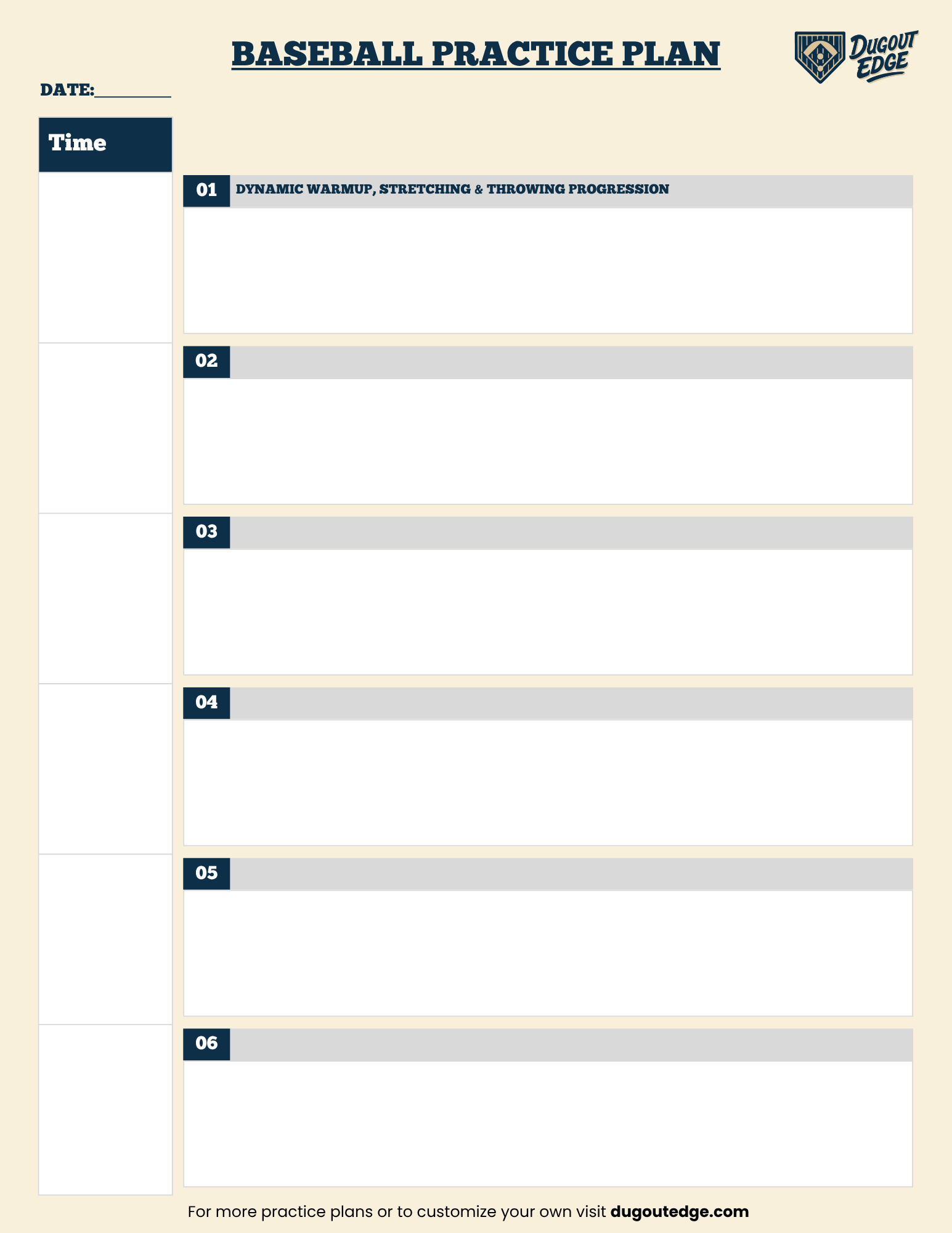 Printable station-based blank practice plan template for indoor baseball and softball